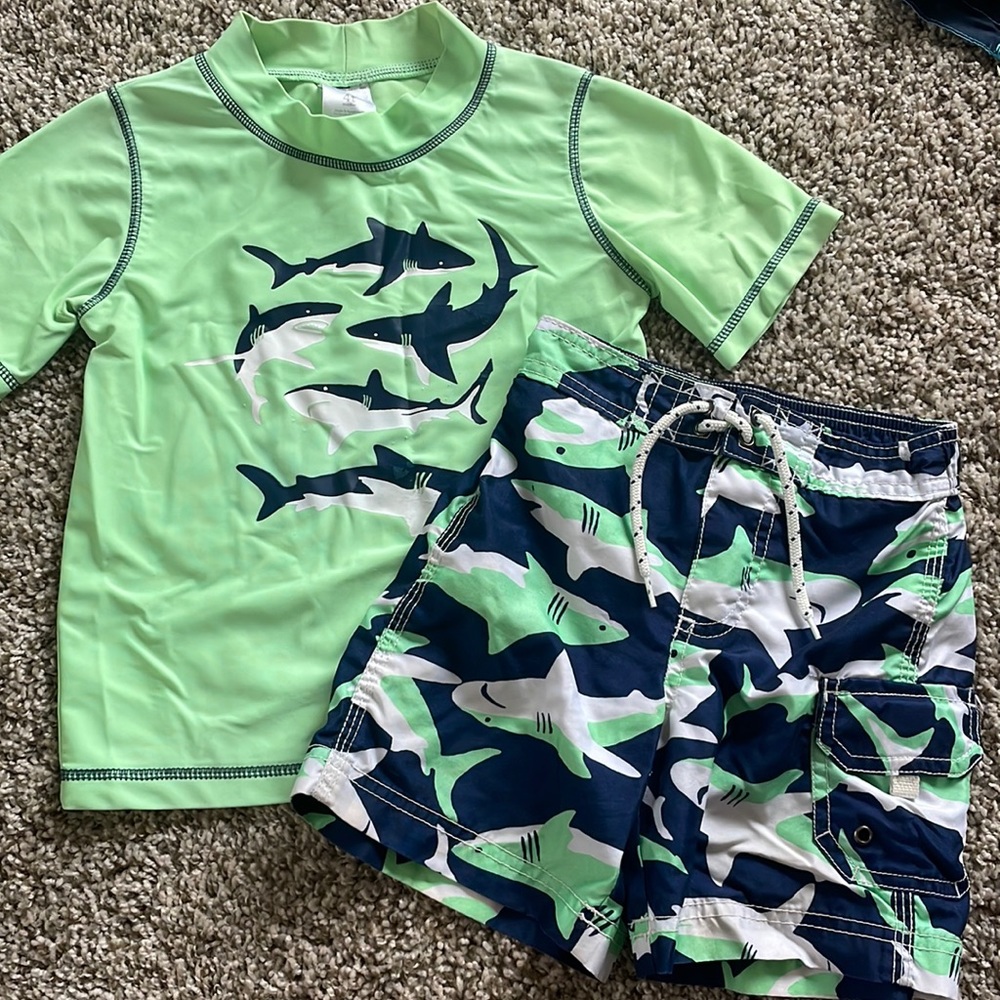 Shark swim trunks & rash guard shirt